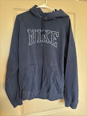 Nike Navy Blue Pullover Hoodie with Embroidered Logo